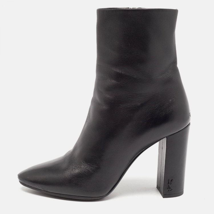 Pre Owned Saint Laurent Black Leather Lou Ankle Boots Size 38