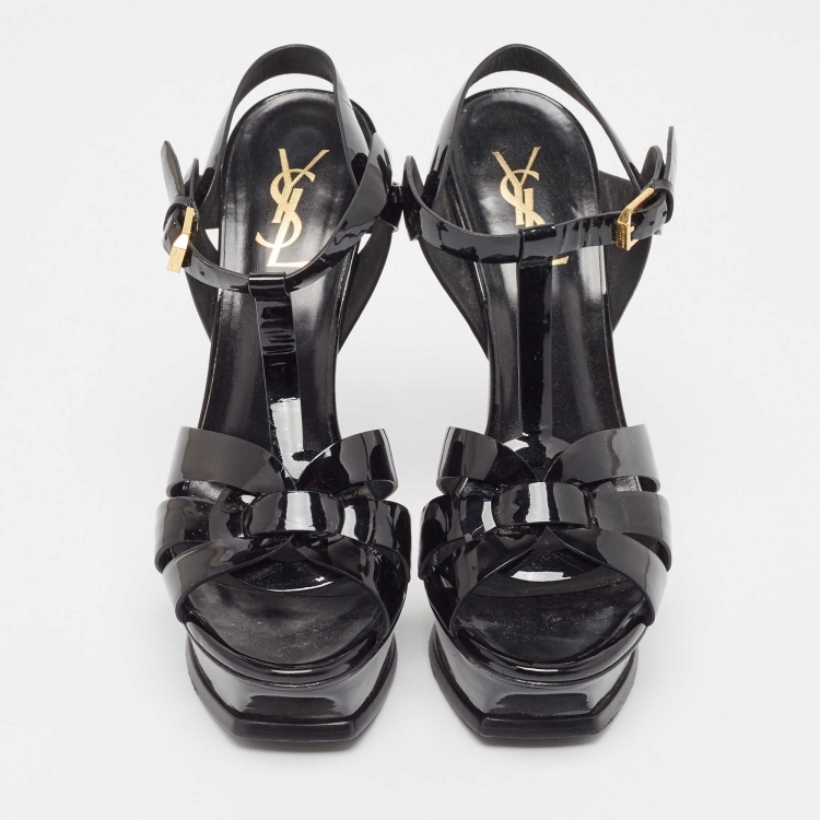 Pre Owned Saint Laurent Black Patent Tribute Sandals Size 38