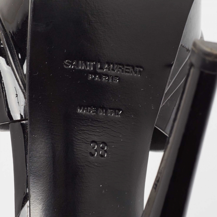 Pre Owned Saint Laurent Black Patent Tribute Sandals Size 38