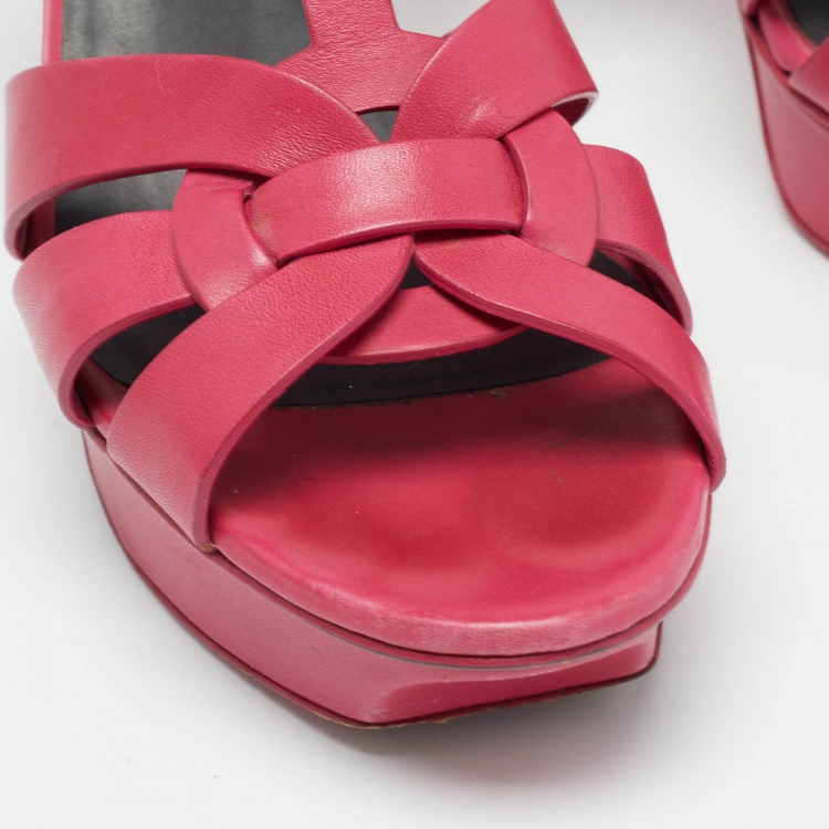 Pre Owned Saint Laurent Pink Leather Tribute Platform Sandals Size 39.5