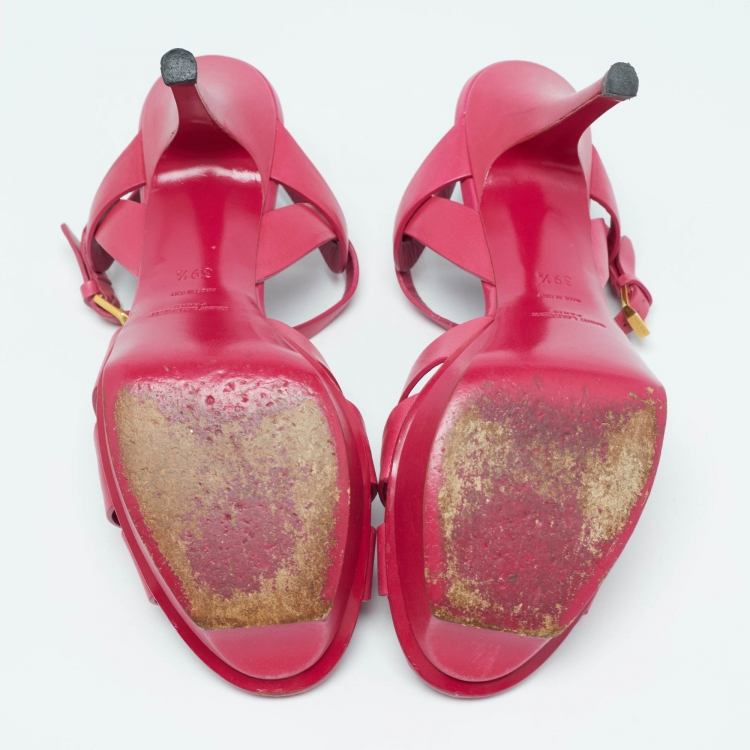 Pre Owned Saint Laurent Pink Leather Tribute Platform Sandals Size 39.5