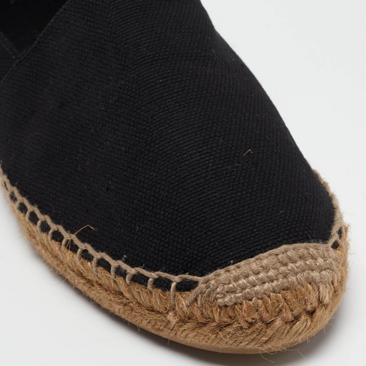 Pre Owned Saint Laurent Black Canvas Embroidered Logo Espadrille Flats Size 39