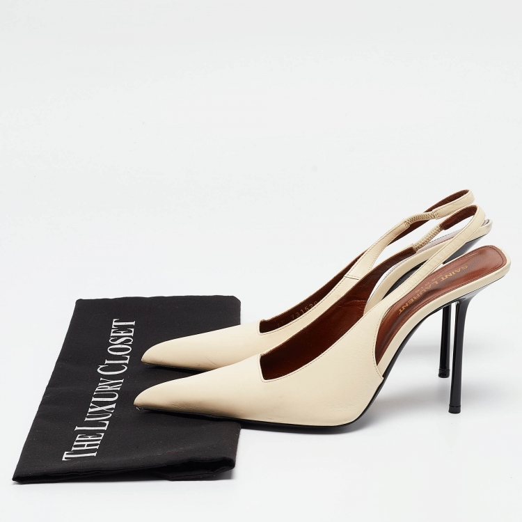 Pre Owned Saint Laurent Cream Leather Paloma Slingback Pumps Size 38