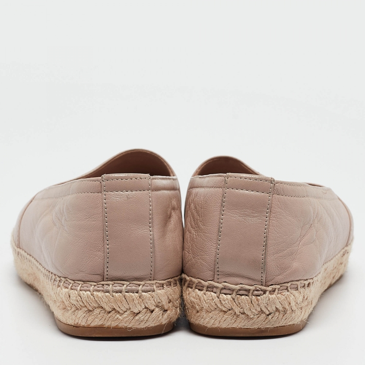 Pre Owned Saint Laurent Paris Pink Leather Logo Embossed Espadrille Flats Size 38