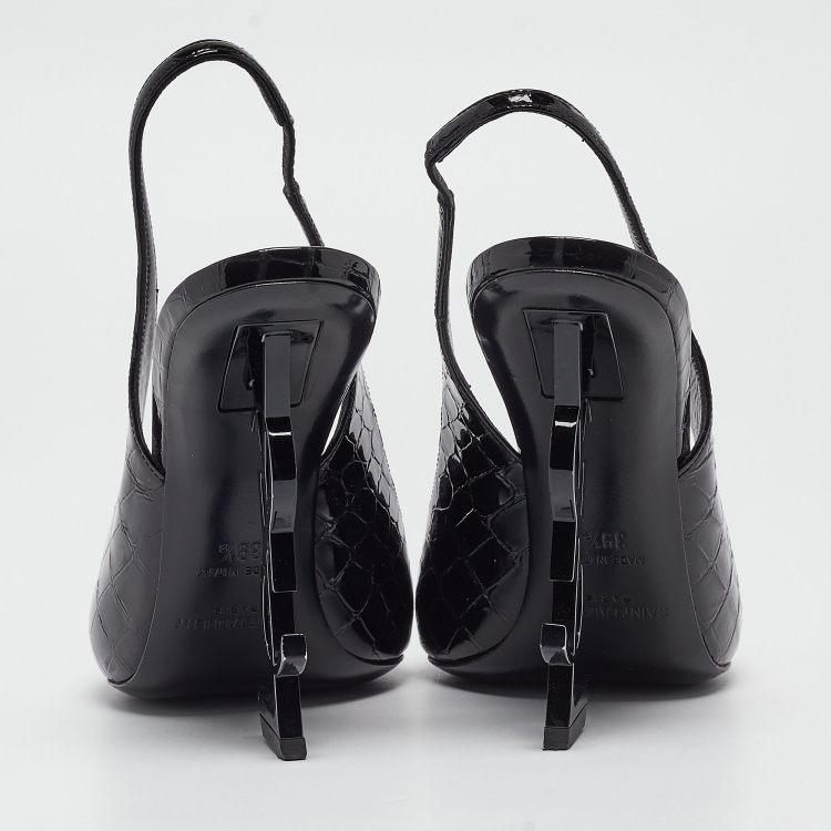 Pre Owned Saint Laurent Black Croc Embossed Patent Leather Opyum Pumps Size 39.5