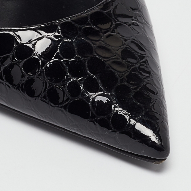 Pre Owned Saint Laurent Black Croc Embossed Patent Leather Opyum Pumps Size 39.5