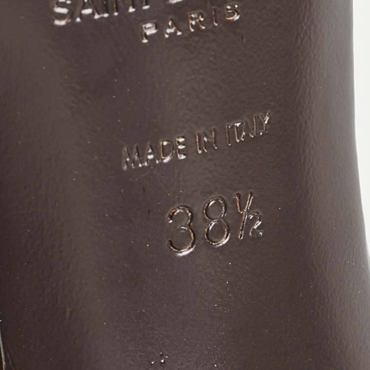Pre Owned Saint Laurent Brown Leather Tribute Slide Sandals Size 38.5