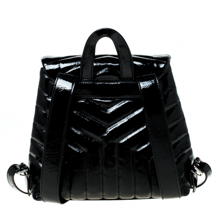 Pre Owned Saint Laurent Paris Black Matelasse Patent Leather LouLou Backpack