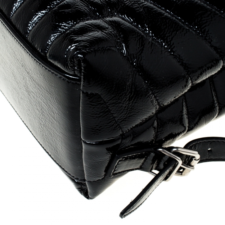Pre Owned Saint Laurent Paris Black Matelasse Patent Leather LouLou Backpack