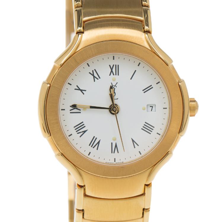 Pre Owned Saint Laurent Paris White Gold-Plated Stainless Steel Classic Women's Wristwatch 28MM