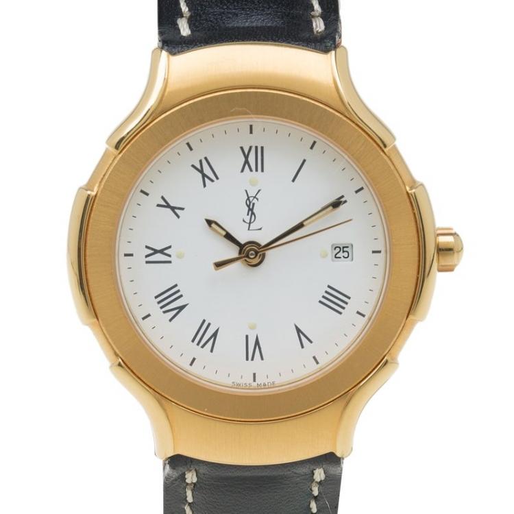Pre Owned Saint Laurent Paris White Gold-Plated Stainless Steel Classic Women's Wristwatch 28MM