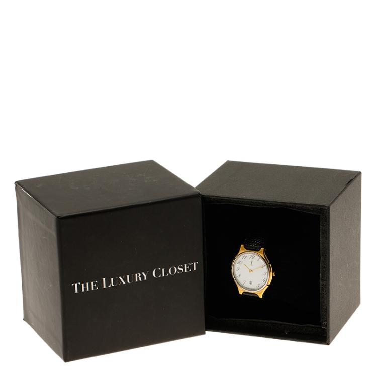 Pre Owned Saint Laurent Paris White Gold-Plated Stainless Steel Classic Women's Wristwatch 30MM