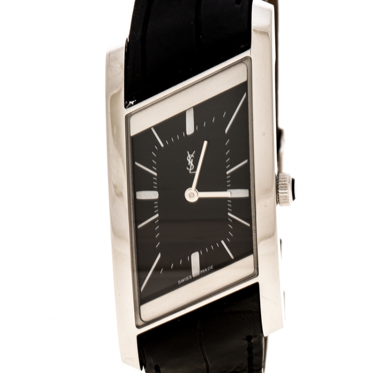 Pre Owned Yves Saint Laurent Paris Black Stainless Steel Rive Gauche Women's Wristwatch 24 mm