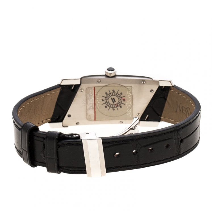 Pre Owned Yves Saint Laurent Paris Black Stainless Steel Rive Gauche Women's Wristwatch 24 mm