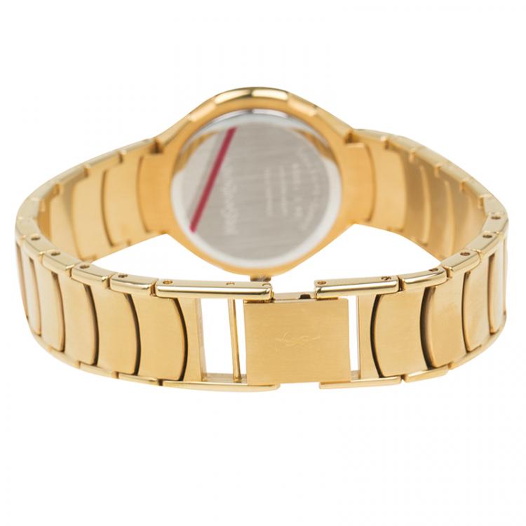 Pre Owned Saint Laurent Paris Blue Gold-Plated Stainless Steel Classic Women's Wristwatch 28MM