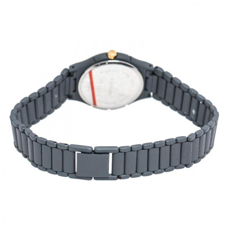 مملوكة مسبقًا Saint Laurent Paris Red Grey PVD Coated Stainless Steel Classic Women's Wristwatch 24 mm