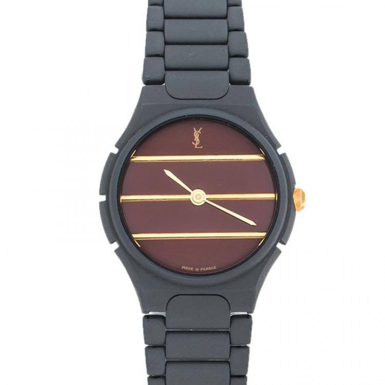 مملوكة مسبقًا Saint Laurent Paris Red Grey PVD Coated Stainless Steel Classic Women's Wristwatch 24 mm