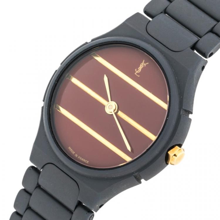 مملوكة مسبقًا Saint Laurent Paris Red Grey PVD Coated Stainless Steel Classic Women's Wristwatch 24 mm