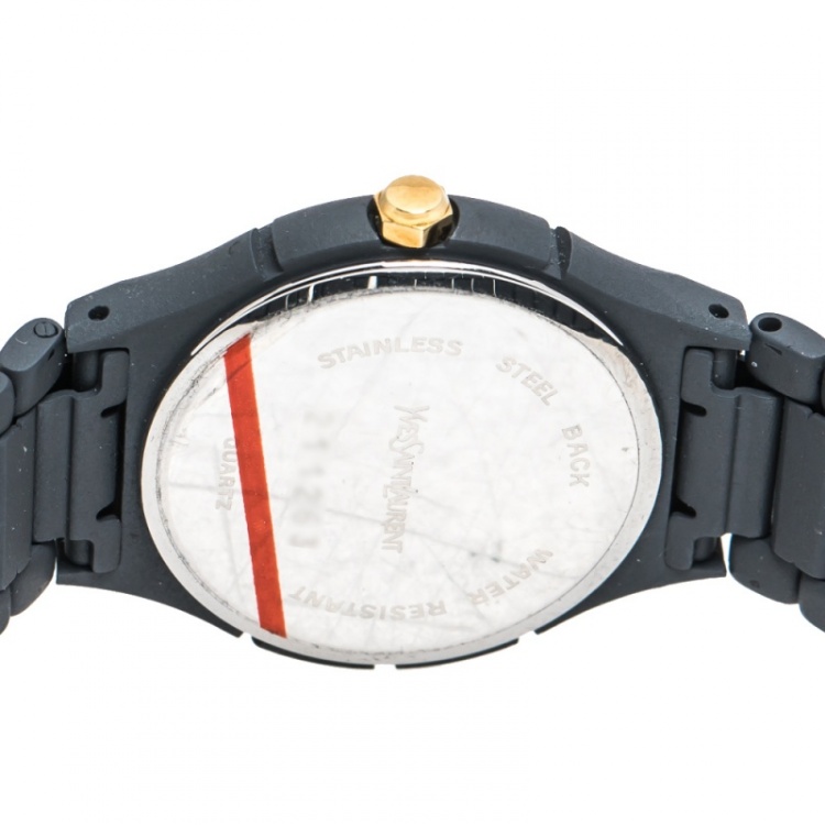 Pre Owned Saint Laurent Paris Red Grey PVD Coated Stainless Steel Classic Women's Wristwatch 24 mm