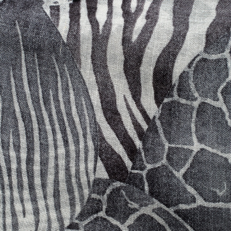 Pre Owned Salvatore Ferragamo Monochrome Animal Pattern Silk Cashmere Frayed Trim Scarf