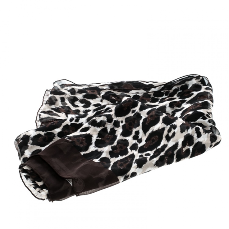 Pre Owned Salvatore Ferragamo St Maculato Leopard Print Silk Chiffon Scarf