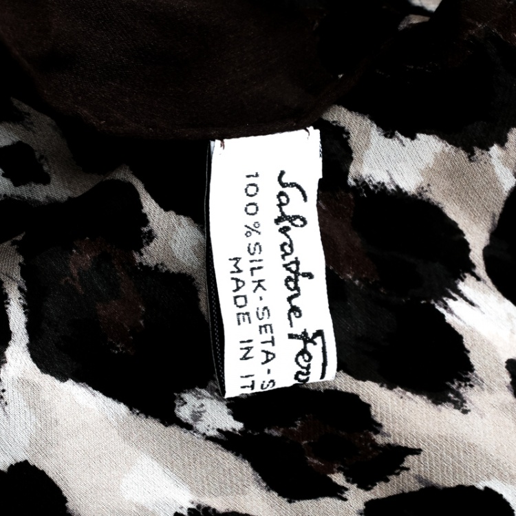 Pre Owned Salvatore Ferragamo St Maculato Leopard Print Silk Chiffon Scarf