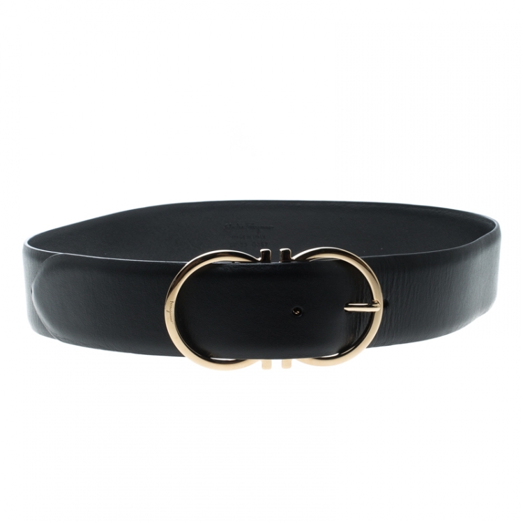 Pre Owned Salvatore Ferragamo Black Leather Ceylon Belt 75cm