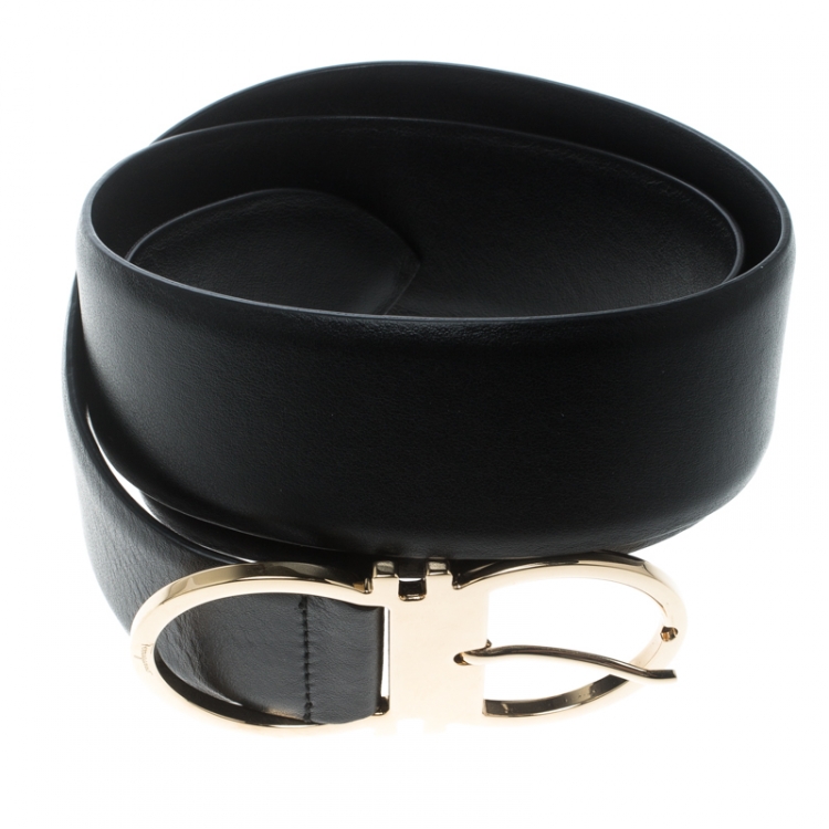 Pre Owned Salvatore Ferragamo Black Leather Ceylon Belt 75cm