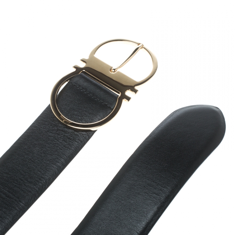 Pre Owned Salvatore Ferragamo Black Leather Ceylon Belt 75cm