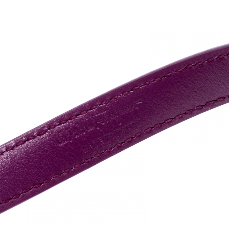 Pre Owned Salvatore Ferragamo Purple Leather Gancini Buckle Belt Size 95CM