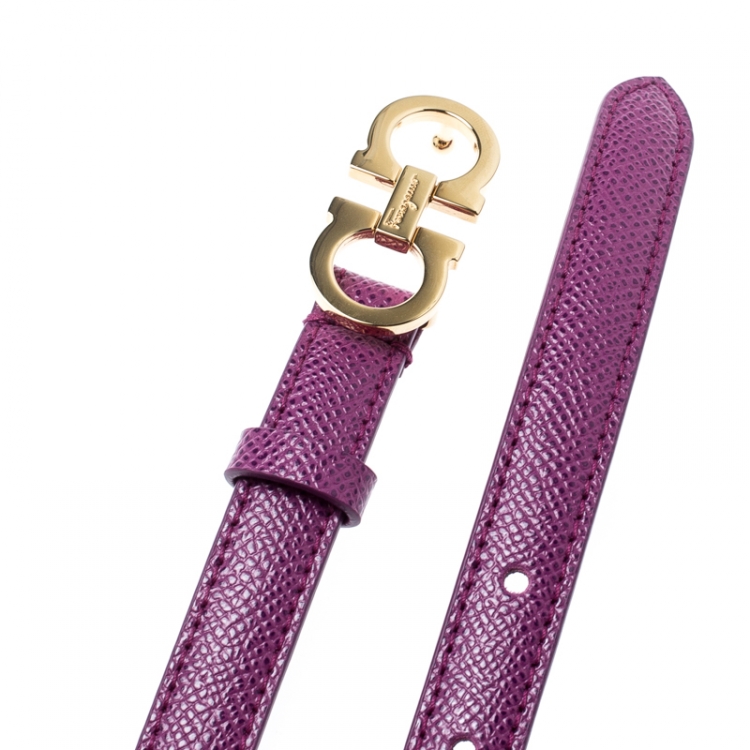 Pre Owned Salvatore Ferragamo Purple Leather Gancini Buckle Belt Size 95CM
