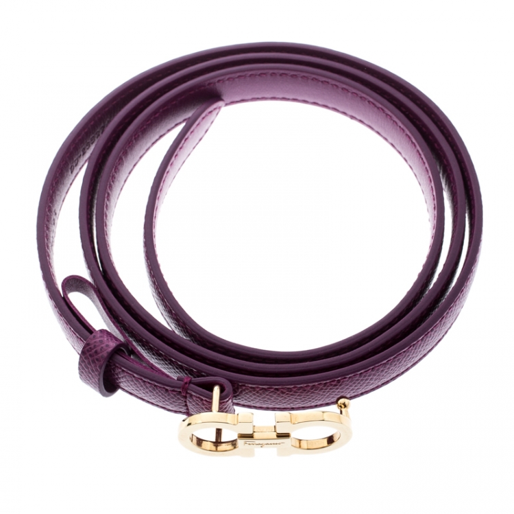 Pre Owned Salvatore Ferragamo Purple Leather Gancini Buckle Belt Size 95CM