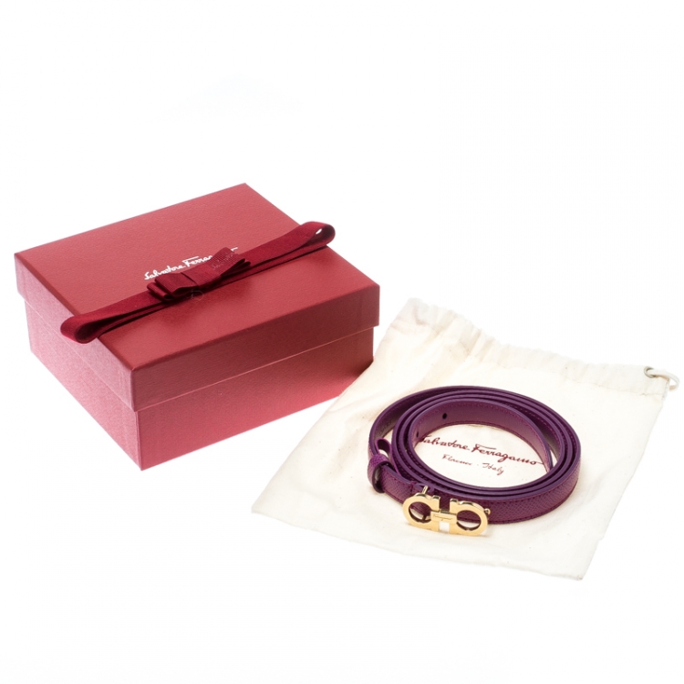 Pre Owned Salvatore Ferragamo Purple Leather Gancini Buckle Belt Size 95CM