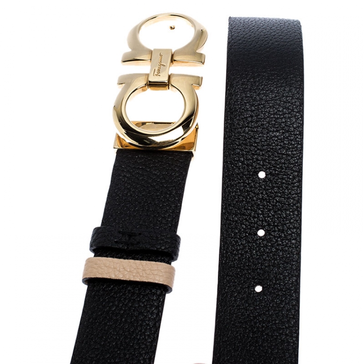 Pre Owned Salvatore Ferragamo Black Leather New Bisque Belt 85CM