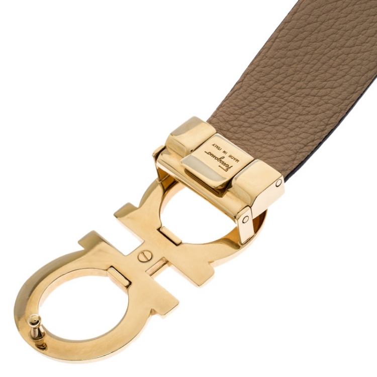 Pre Owned Salvatore Ferragamo Black Leather New Bisque Belt 85CM