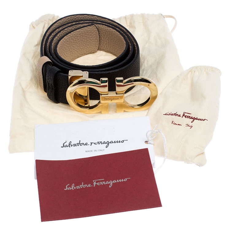 Pre Owned Salvatore Ferragamo Black Leather New Bisque Belt 85CM