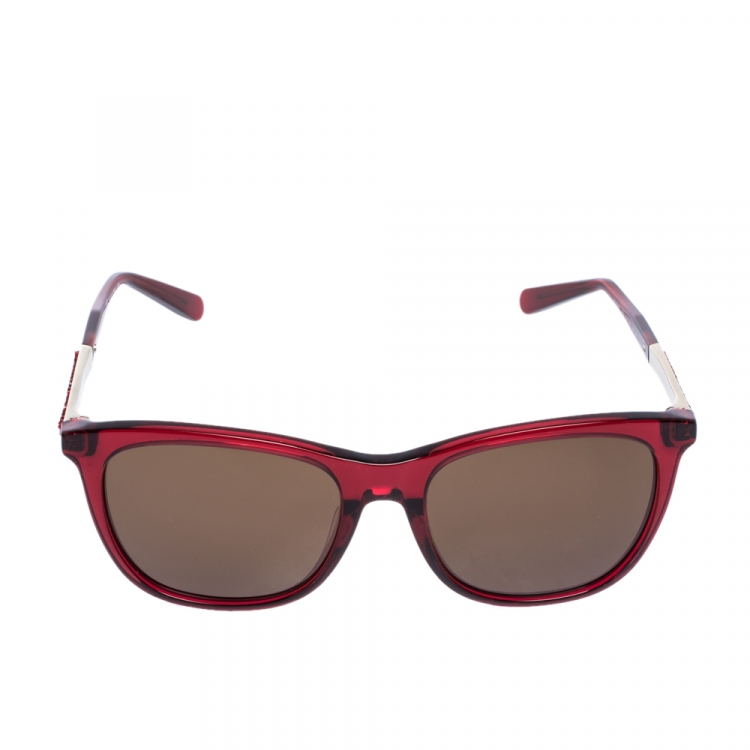 مملوكة مسبقًا Salvatore Ferragamo Dark Red SF888SR Beads Embellished Sunglasses
