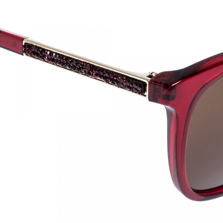 مملوكة مسبقًا Salvatore Ferragamo Dark Red SF888SR Beads Embellished Sunglasses