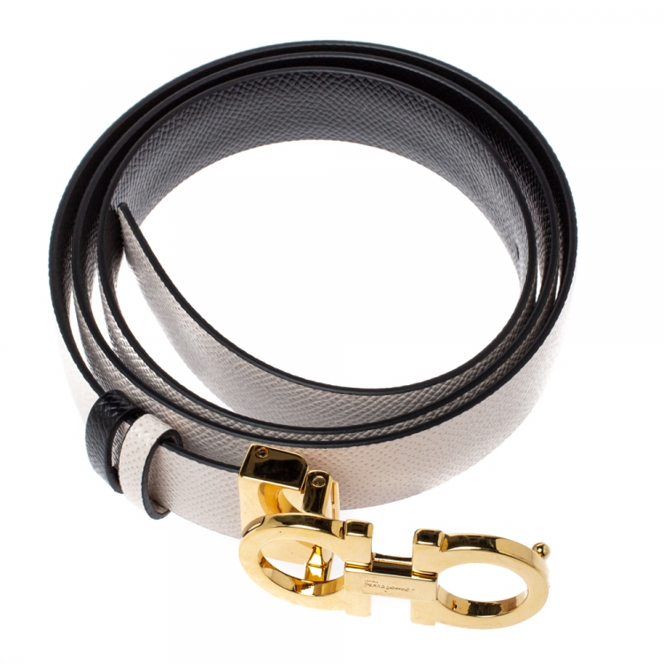 مملوكة مسبقًا Salvatore Ferragamo Off White/Black Leather Reversible Belt 95 CM