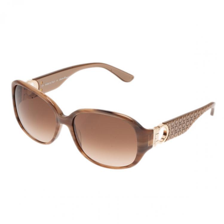 Pre Owned Salvatore Ferragamo Brown SF609S Square Sunglasses