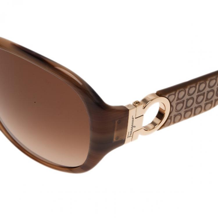 Pre Owned Salvatore Ferragamo Brown SF609S Square Sunglasses