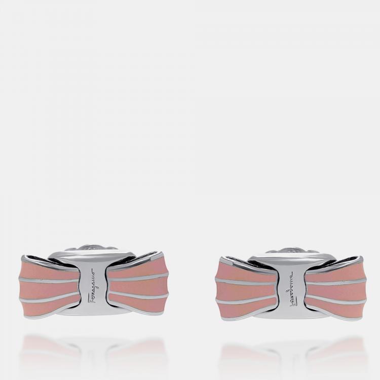 Pre Owned Salvatore Ferragamo Vara Sterling Silver and Enamel Stud Earrings