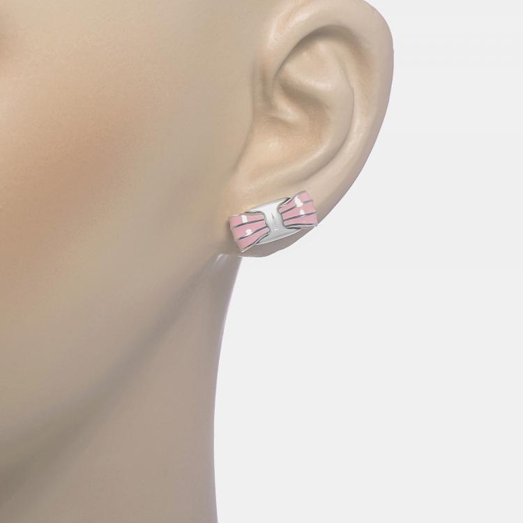 Pre Owned Salvatore Ferragamo Vara Sterling Silver and Enamel Stud Earrings