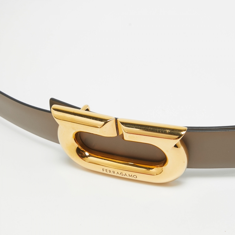 مملوكة مسبقًا Salvatore Ferragamo Beige/Black Leather Donna Reversible Cut to Size Belt 