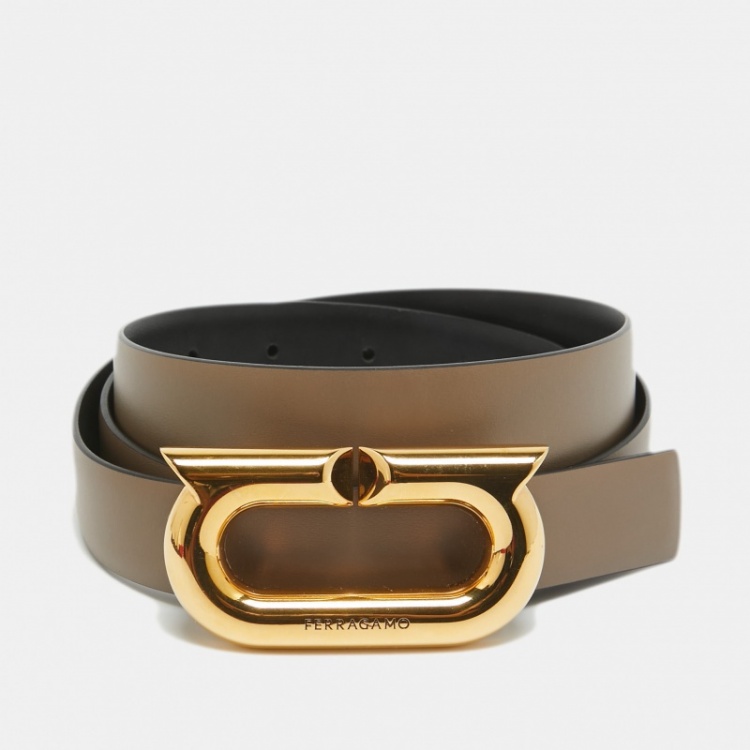 مملوكة مسبقًا Salvatore Ferragamo Beige/Black Leather Donna Reversible Cut to Size Belt 