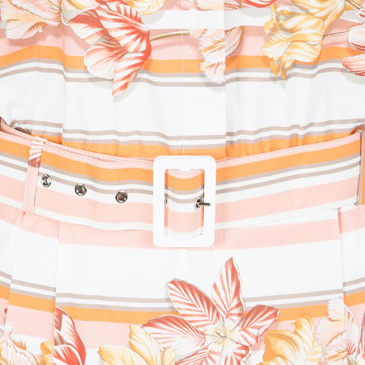 Pre Owned Salvatore Ferragamo Multicolor Printed Cotton Belted Long Sleeve Shirt Dress S