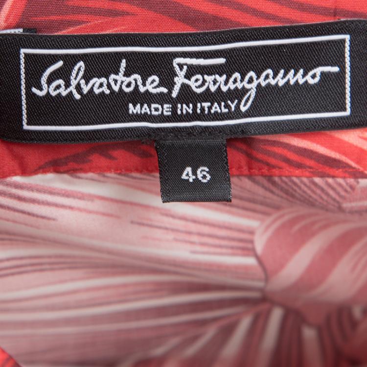 Pre Owned Salvatore Ferragamo Red Leaf Printed Cotton Long Sleeve Shirt L
