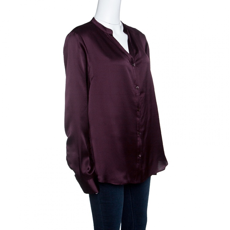 Pre Owned Salvatore Ferragamo Burgundy Textured Silk Long Sleeve Shirt L