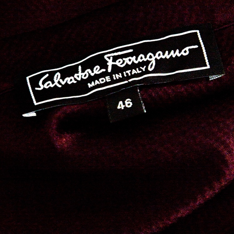 Pre Owned Salvatore Ferragamo Burgundy Textured Silk Long Sleeve Shirt L