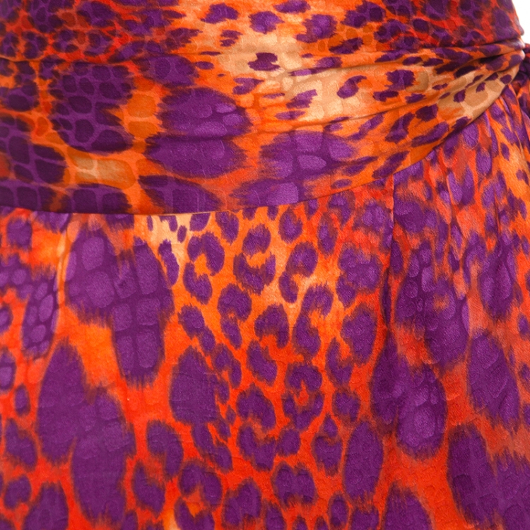 Pre Owned Salvatore Ferragamo Clementine Animal Printed Silk One Shoulder Dress M